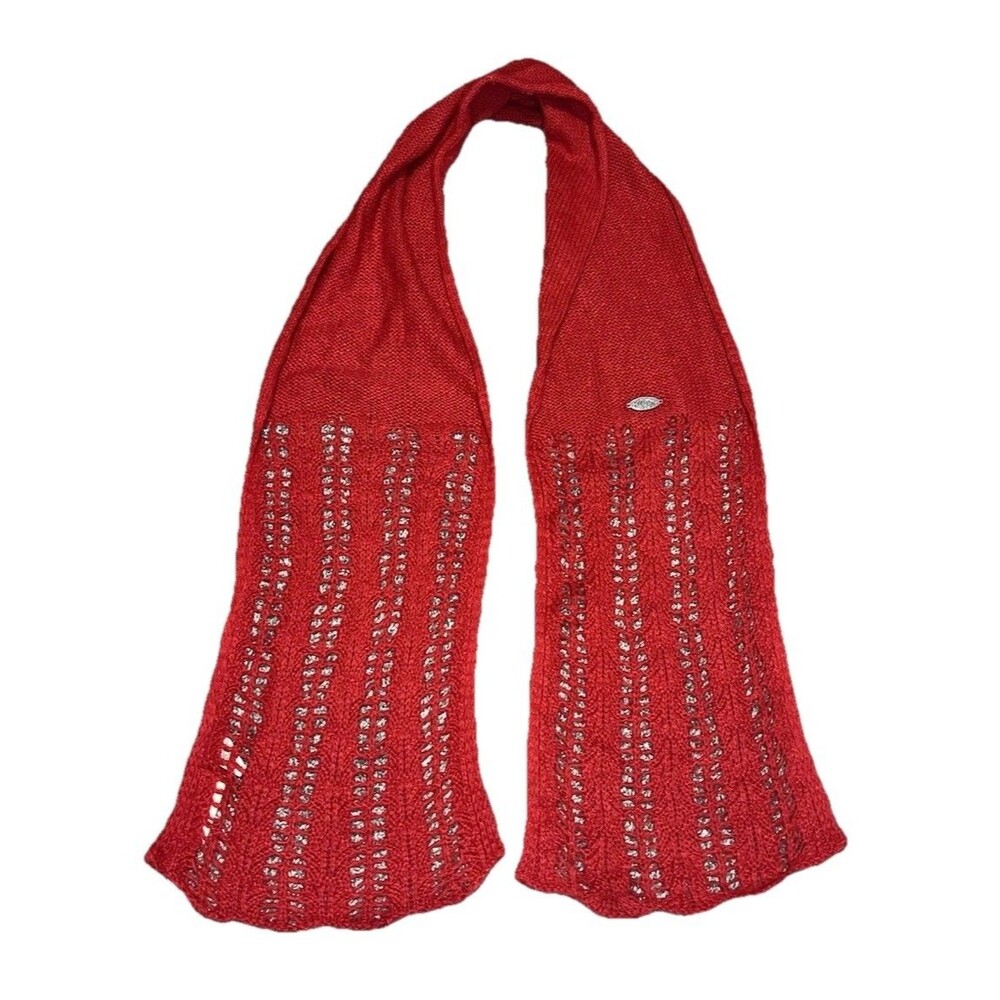 Guess Knit Scarf Open Knit Pointelle Retro Y2K Style Wool Blend Winter Red Women